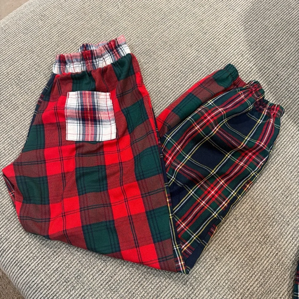 Kids Plaid Pajama Bottoms Fire Resistant - Jogger style ankles Comfy Colorblock